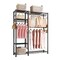 Black Carbon Steel 6-Tier Wardrobe Rack with Hanging Rods and Hooks